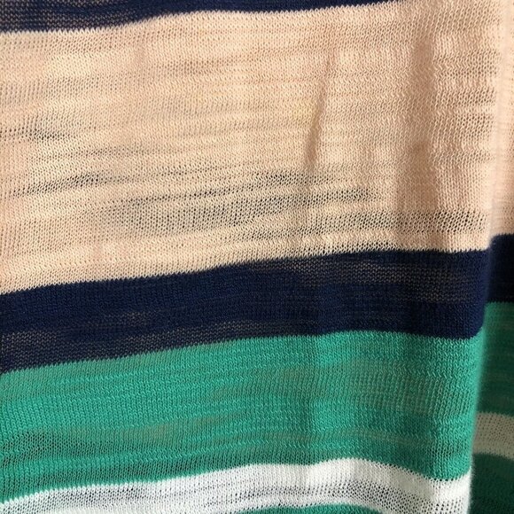 Madewell Burnout Stripe Lightweight Sweater Teal and Peach XS V Neck - Picture 3 of 7
